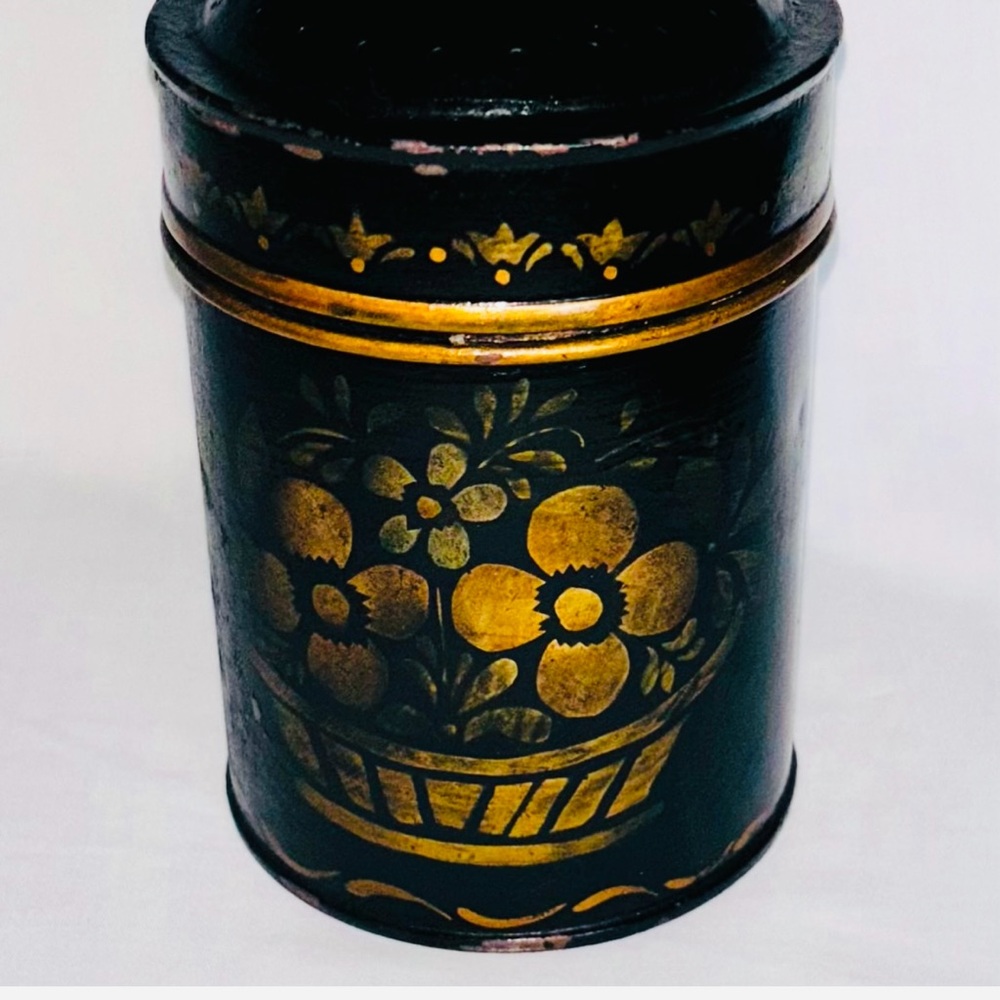 Antique Tin Spice Shaker Kreamer Maine Coast Craftsman Painted Floral Toleware